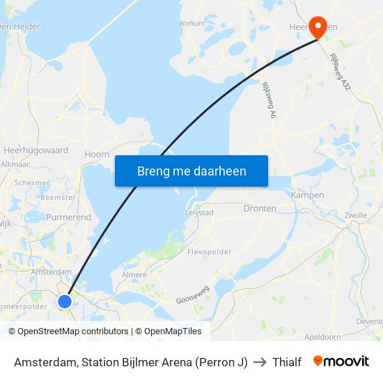 Amsterdam, Station Bijlmer Arena (Perron J) to Thialf map