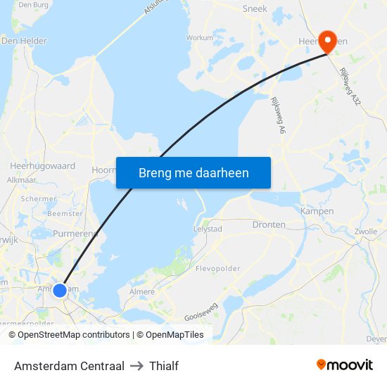 Amsterdam Centraal to Thialf map