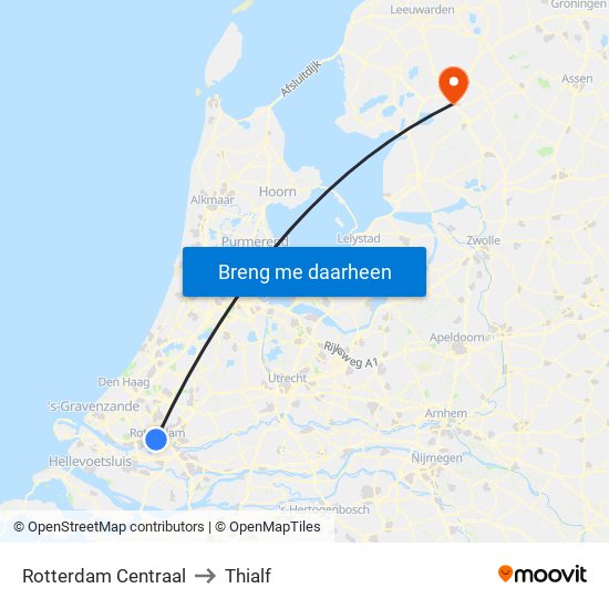 Rotterdam Centraal to Thialf map