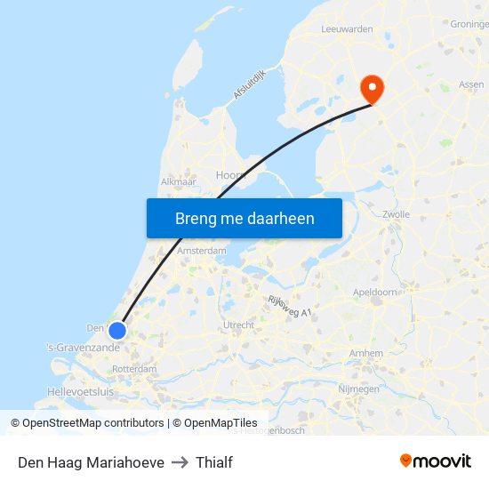 Den Haag Mariahoeve to Thialf map