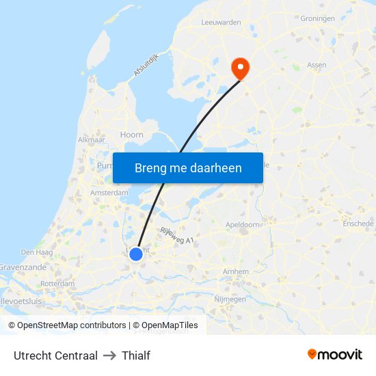 Utrecht Centraal to Thialf map