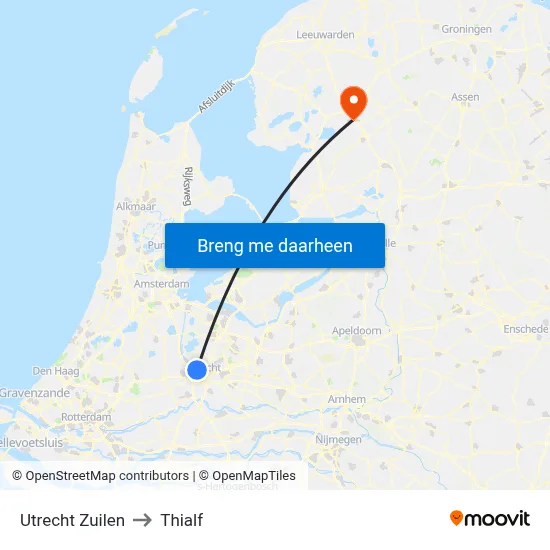 Utrecht Zuilen to Thialf map
