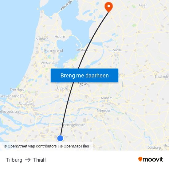 Tilburg to Thialf map