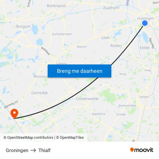 Groningen to Thialf map