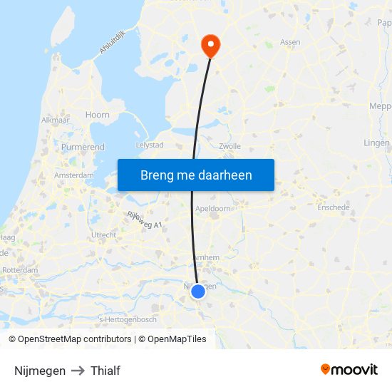Nijmegen to Thialf map