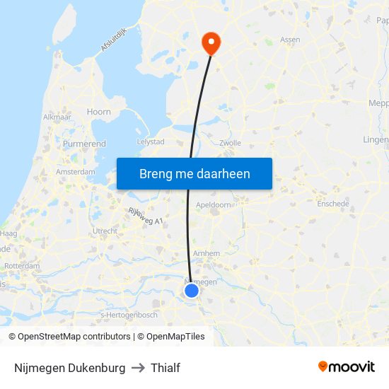 Nijmegen Dukenburg to Thialf map