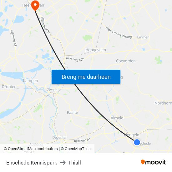 Enschede Kennispark to Thialf map