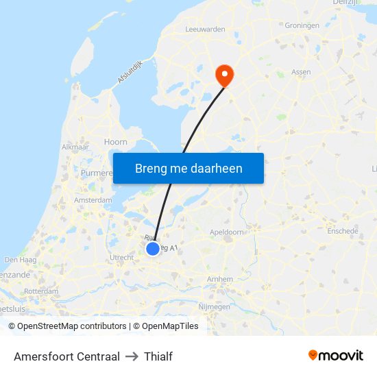 Amersfoort Centraal to Thialf map