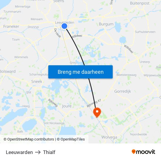 Leeuwarden to Thialf map