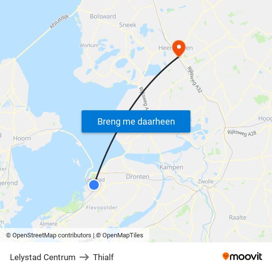 Lelystad Centrum to Thialf map