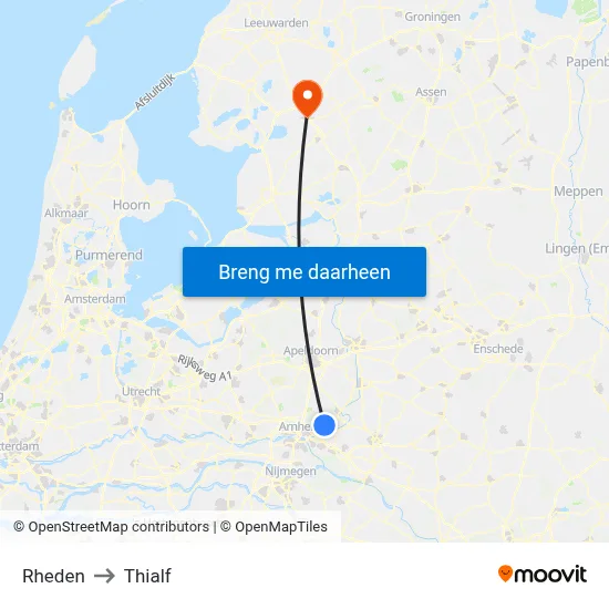 Rheden to Thialf map