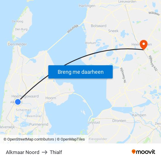 Alkmaar Noord to Thialf map