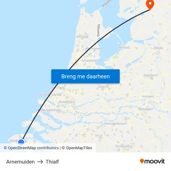 Arnemuiden to Thialf map