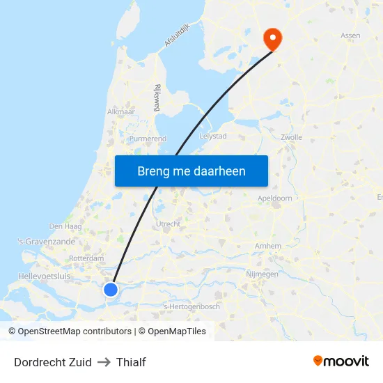 Dordrecht Zuid to Thialf map