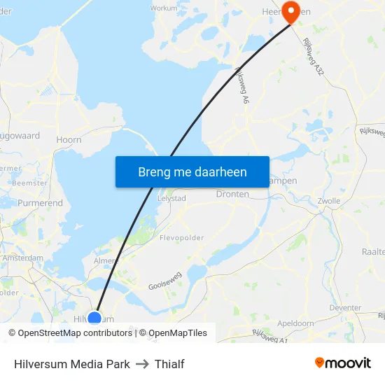 Hilversum Media Park to Thialf map