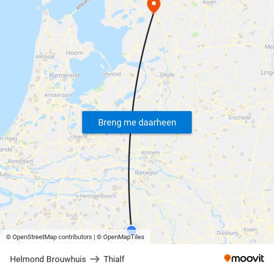 Helmond Brouwhuis to Thialf map