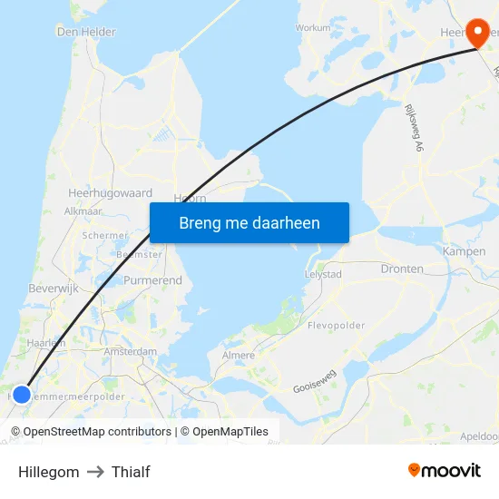 Hillegom to Thialf map