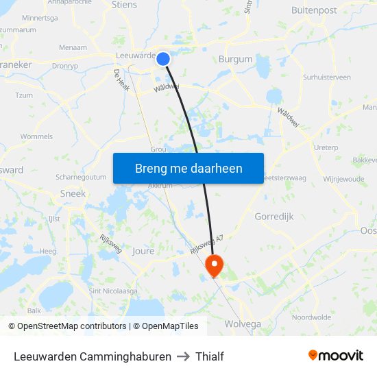 Leeuwarden Camminghaburen to Thialf map