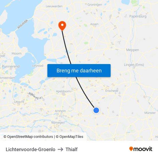 Lichtenvoorde-Groenlo to Thialf map