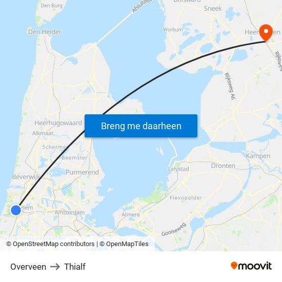 Overveen to Thialf map