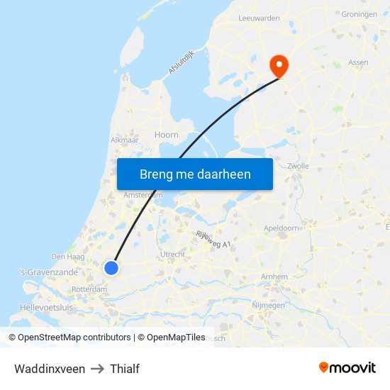 Waddinxveen to Thialf map