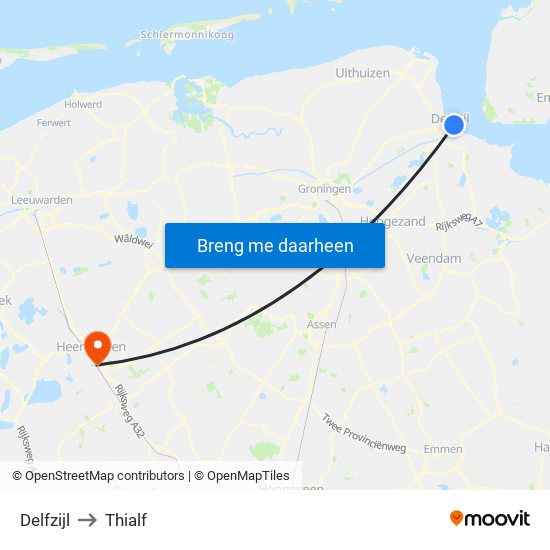 Delfzijl to Thialf map