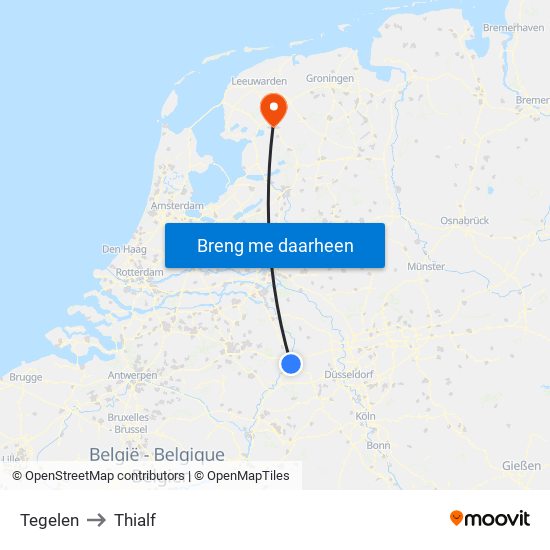 Tegelen to Thialf map