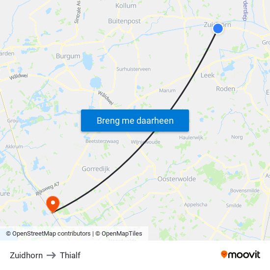 Zuidhorn to Thialf map