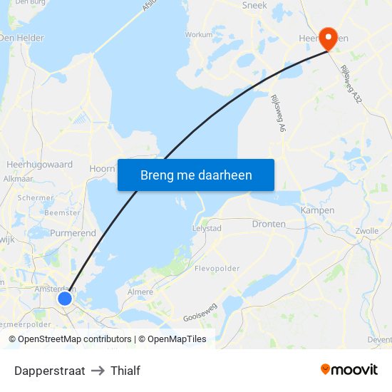 Dapperstraat to Thialf map