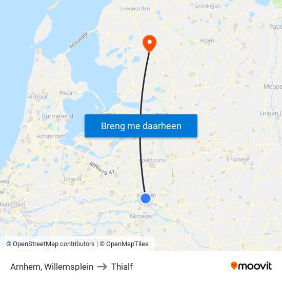 Arnhem, Willemsplein to Thialf map