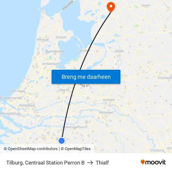 Tilburg, Centraal Station Perron B to Thialf map