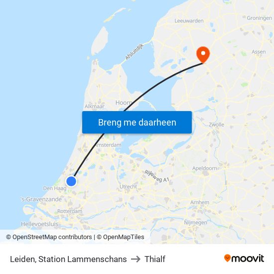 Leiden, Station Lammenschans to Thialf map
