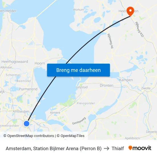Amsterdam, Station Bijlmer Arena (Perron B) to Thialf map