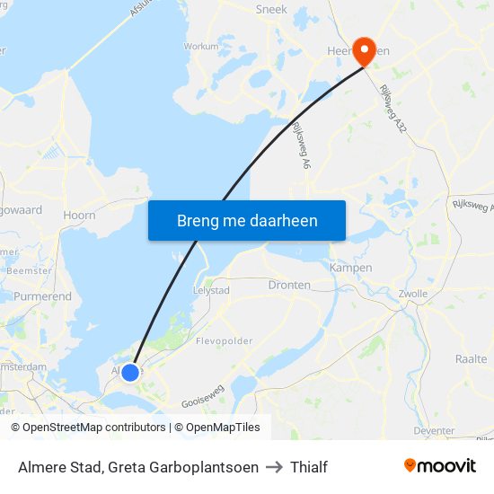 Almere Stad, Greta Garboplantsoen to Thialf map