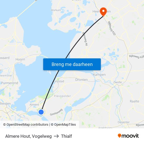 Almere Hout, Vogelweg to Thialf map