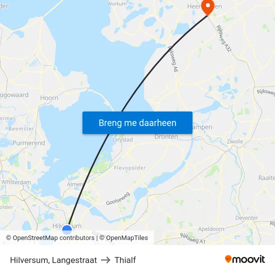 Hilversum, Langestraat to Thialf map