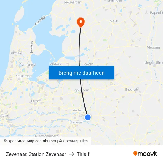 Zevenaar, Station Zevenaar to Thialf map