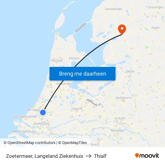 Zoetermeer, Langeland Ziekenhuis to Thialf map