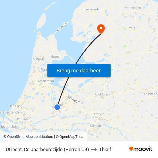 Utrecht, Cs Jaarbeurszijde (Perron C9) to Thialf map