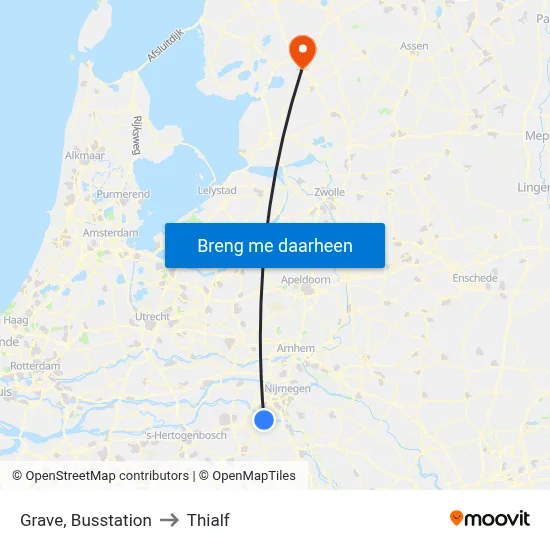 Grave, Busstation to Thialf map