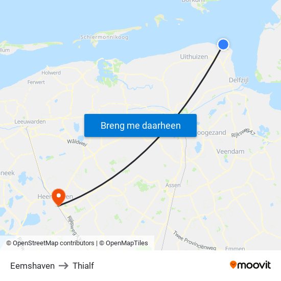 Eemshaven to Thialf map