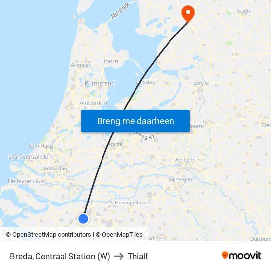 Breda, Centraal Station (W) to Thialf map