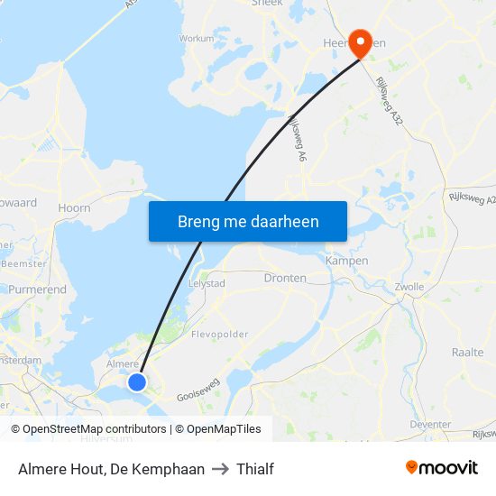 Almere Hout, De Kemphaan to Thialf map