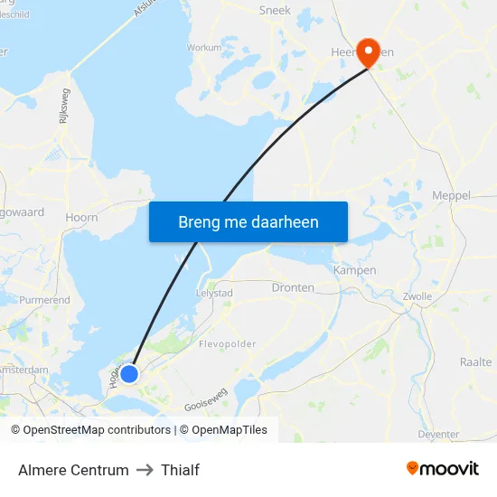 Almere Centrum to Thialf map