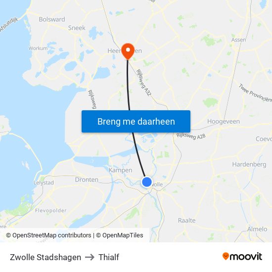 Zwolle Stadshagen to Thialf map