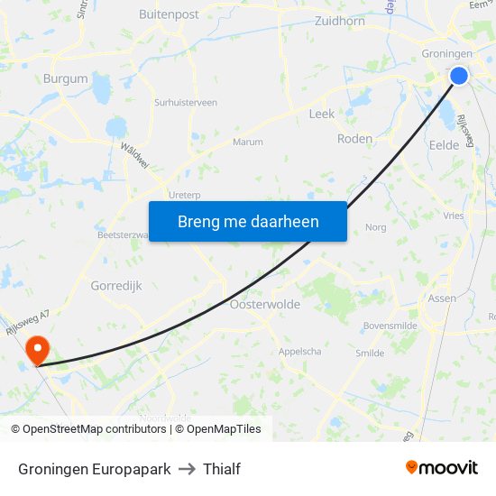 Groningen Europapark to Thialf map