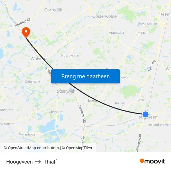 Hoogeveen to Thialf map