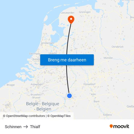 Schinnen to Thialf map