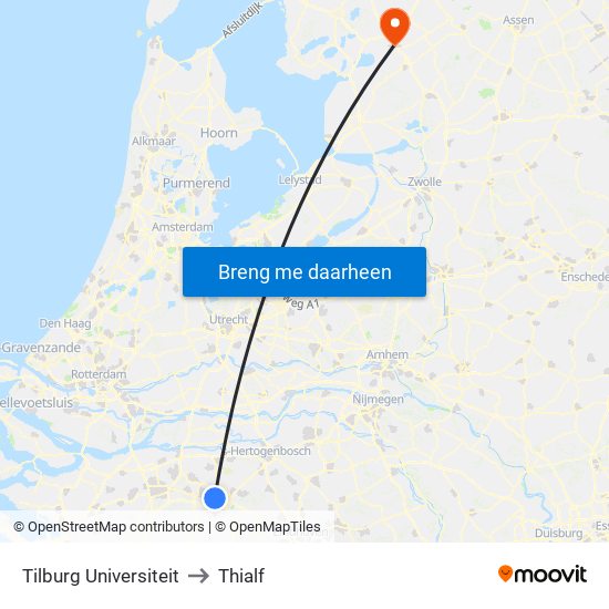 Tilburg Universiteit to Thialf map