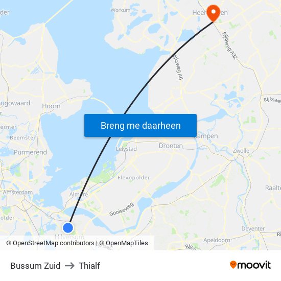 Bussum Zuid to Thialf map